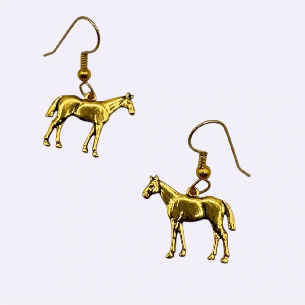 Gold Horse Dangle Earrings | Western Equestrian Charm Jewelry